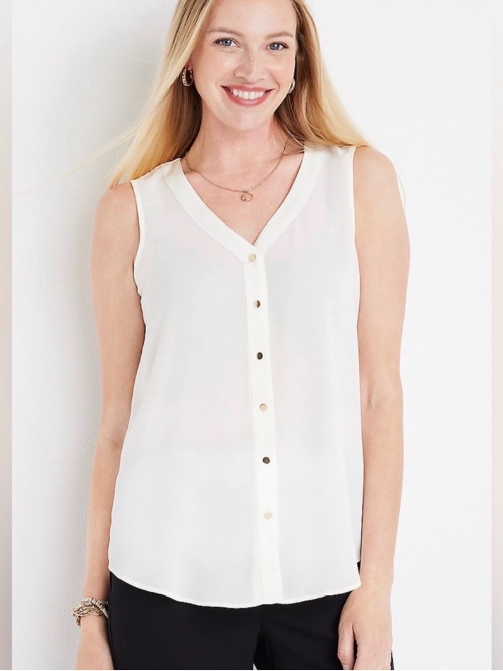 Maurices White V-Neck Button Front Sleeveless Blouse - Spring, summer, capsule